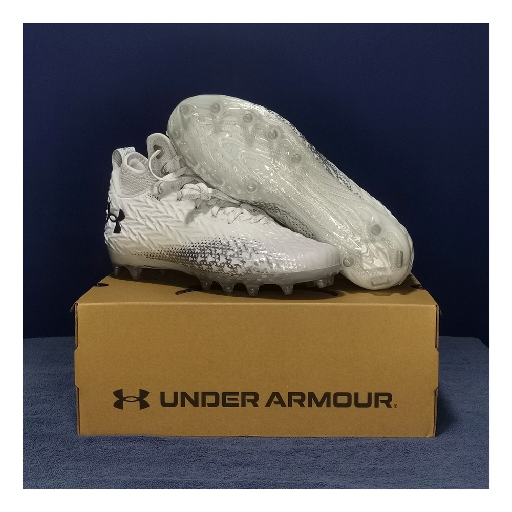 NEW🔥Under Armour size 8.5 Spotlight Clone 3.0 MC Mens Football Cleats White-Met